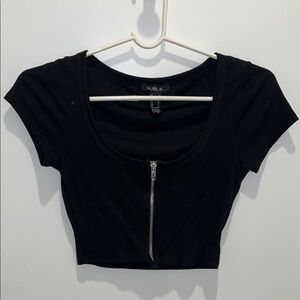 Black Zippered Women's Crop Top